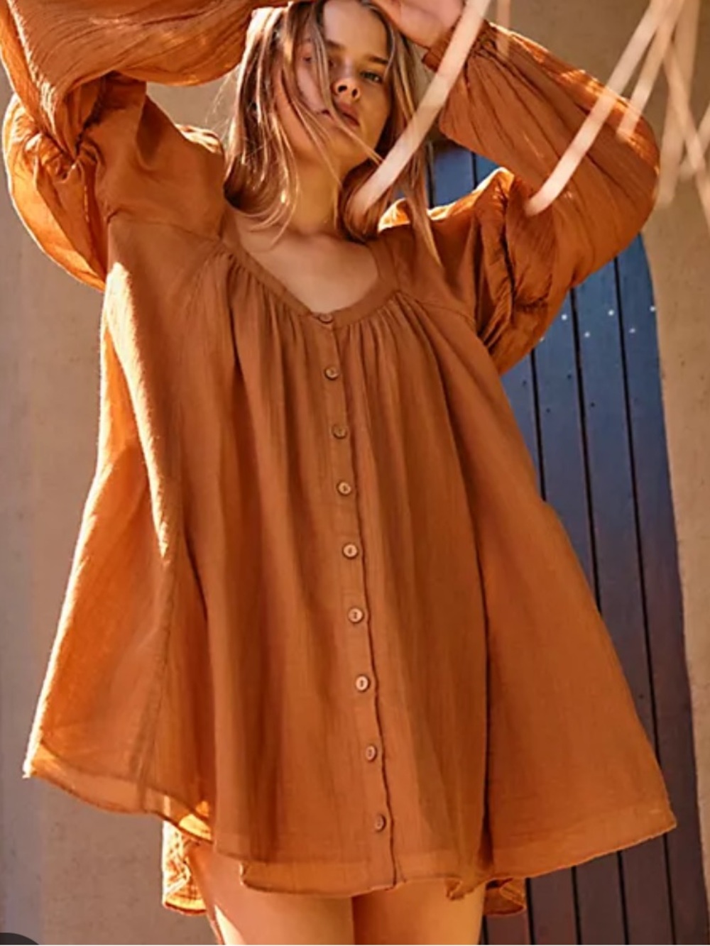 Free People Rust button down long sleeve blouse tunic dress🍂🍁